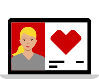 icon of computer screen with headshot of doctor and heart logo