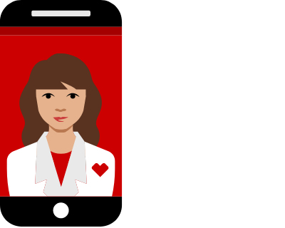 pictogram of mobile phone and woman pharmacist on the screen for telehealth visit