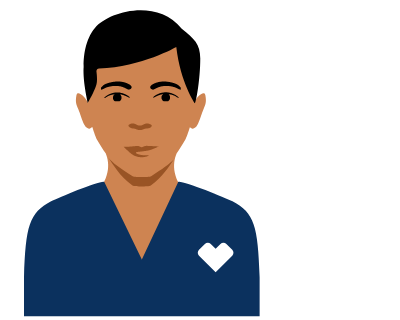 icon of doctor wearing blue shirt with heart on it