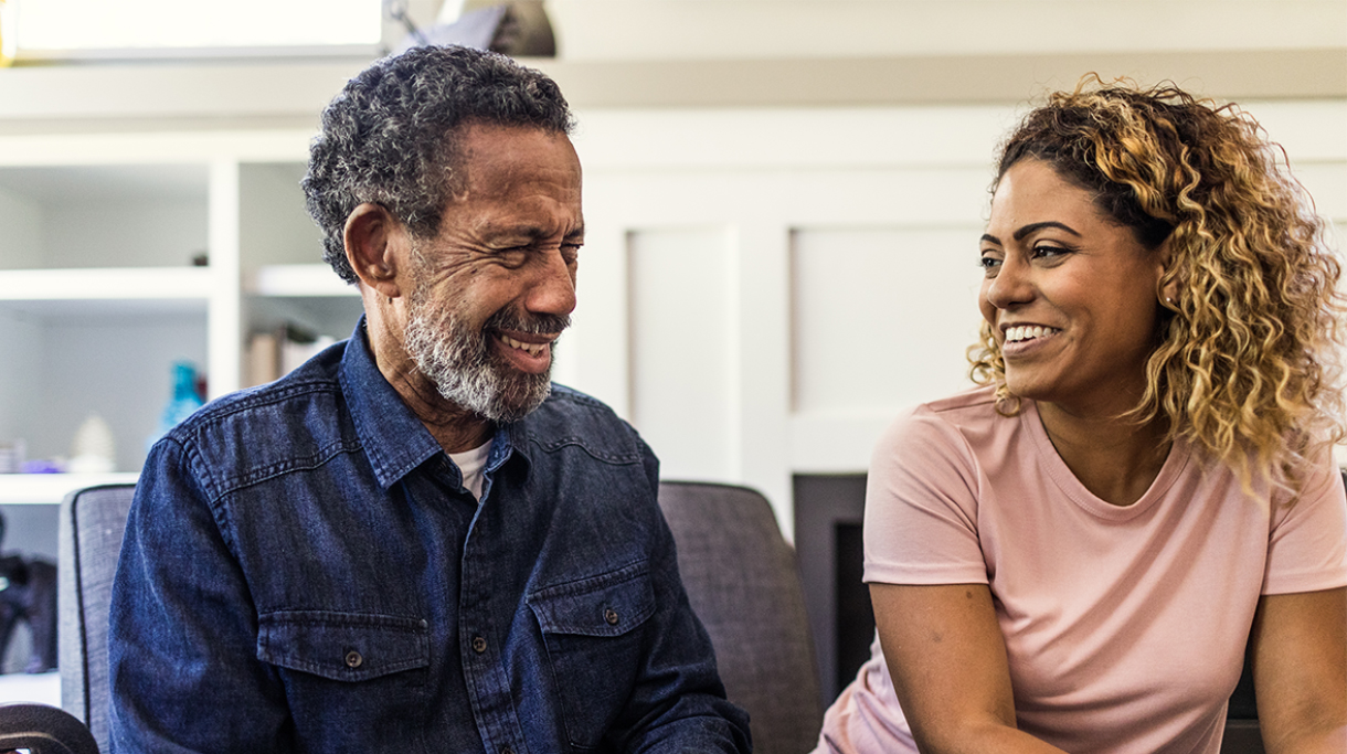 Man and woman smiling